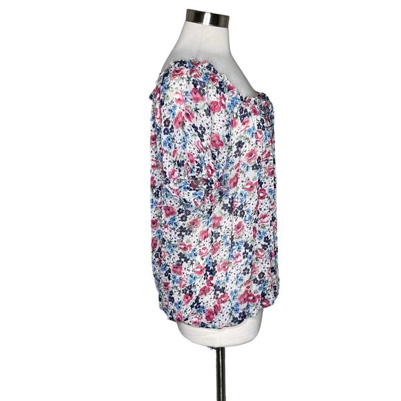 Torrid 1 1X floral blouse white pink multi - Picture 5 of 7